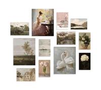 Dazzlewall 12Pcs Vintage French Country Wall Art Pictures, Swan Floral Prints, Cottagecore Gallery Decor for Bedroom Living Room Unframed