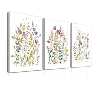 Dazzlewall 3 PCS Framed Watercolour Flower Wall Art Colourful Botanical Wall Decor Minimalist Wildflower Prints for Bedroom Living Room 12x16 in