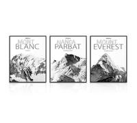 Dazzlewall 3Pcs Black and White Mountain Wall Art Posters, Himalayas Nanga Parbat, Mount Everest, Alps Mont Blanc Prints for Office Living Room Decor 12x16 in Unframed