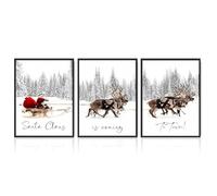 Dazzlewall 3pcs Christmas Wall Art Poster, Santa Claus is Coming to Town Picture Print Christmas Elk Forest Wall Decor Xmas Gift for Him Her, 12x16 in Unframed