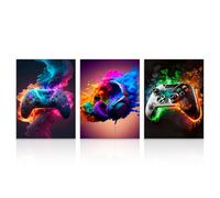 Dazzlewall 3Pcs Colorful Smoke Gaming Wall Art Set, Vibrant Controller Headphone Posters for Game Room Bedroom Decor 12x16 in Unframed