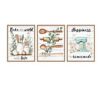 Dazzlewall 3Pcs Farmhouse Baking Wall Art, Bake the World with Love Mixer & Wood Utensils, for Kitchen Bakery Decor 12x16 in Unframed