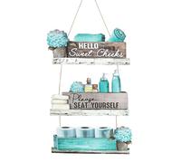 Dazzlewall 3Pcs Farmhouse Rustic Bathroom Hanging Sign,Turquoise Bath Products & Hydrangea Wooden Wall Plaque for Bathroom Toilet Decor New Home Gifts House Warming Gifts 39x26 cm
