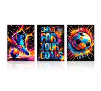 Dazzlewall 3Pcs Graffiti Football Wall Art Pictures, Inspirational Sports Posters for Bedroom Teens Playroom Boy Dorm Home Decor 12x16 in Unframed