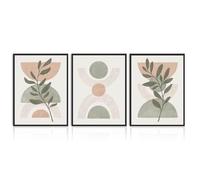 Dazzlewall 3Pcs Minimalist Boho Sage Green Wall Art Set,Botanical Leaf & Geometric Shapes Canvas Prints for Bedroom Living Room Decor 12x16 in Unframed