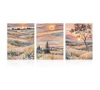 Dazzlewall 3pcs Watercolour Landscape Wall Art, Wildflower Mountain Sunrise Artwork Print, Sunset Nature Scenery Wall Decor for Living Room, 12x16 in Unframed