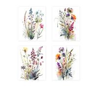 Dazzlewall 4 pcs Watercolour Wall Art Print, Colourful Floral Botanical Artwork Print, Minimalist Wall Decor for Bedroom Living Room Bathroom, 8x10 in Unframed
