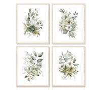 Dazzlewall 4pcs Botanical Wall Art Prints, Boho Sage Green Leaves Watercolour Artwork Print, Minimalist Wall Decor for Bedroom Living Room Bathroom, 8x10 in Unframed