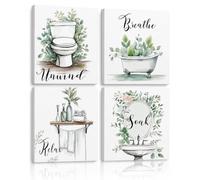 Dazzlewall 4Pcs Framed Watercolor Greenery Bathroom Wall Art, Relax/Soak/Unwind/Breathe Eucalyptus Bath-Themed Pictures for Toilet Bathroom 8x10 in