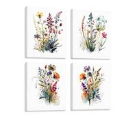 Dazzlewall 4Pcs Framed Watercolour Wall Art Print, Colourful Floral Botanical Artwork Print, Minimalist Wall Decor for Bedroom Living Room Bathroom, 8x10 in