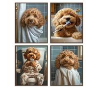 Dazzlewall 4Pcs Funny Dog Bathroom Wall Art Set,Cute Poodle Dog Wall Art Prints for Toilet Bathroom Decor 8x10 in Unframed