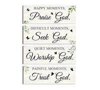 Dazzlewall 4Pcs Leaves Wooden Wall Decor, Moments Green Eucalyptus Hanging Signs Motivational Quote Office Wall Decor Rustic Farmhouse Plaques 9.8x3.9 in