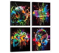 Dazzlewall 4Pcs Splatter Style Gaming Gear Poster 8x10 in Framed | American street style bright colorful gamer-themed artwork for teen bedroom game room decor,hd print 12x16in framed