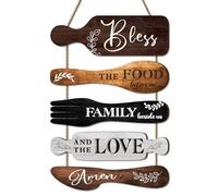 Dazzlewall 5Pcs Kitchen Wall Decor, Bless the Food Cookware Shaped Hanging Signs for Farmhouse Kitchen Rustic Wooden Plaques for Country Dinning Room