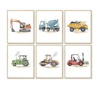 Dazzlewall 6 PCS Construction Car Wall Art Prints Watercolor Construction Vehicle Wall Art Poster for Nursery Toddler Kid Boy Room Decor 8x10 in Unframed