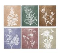 Dazzlewall 6Pcs Minimalist Floral Wall Art Set,Botanical Line Art Canvas Prints,Earthy Tones Boho Artworks for Bedroom Living Room Decor 8x10 in Unframed