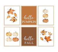 Dazzlewall 6pcs Orange Autumn Wall Art Decor, Falling Leaves Pumpkin Fall Artwork Print Thanksgiving Harvest Wall Decor for Home, 8x10 in Unframed