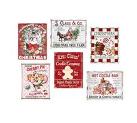 Dazzlewall 6pcs Rustic Red Christmas Wall Art Print, Vintage Gingerbread Man Santa Claus Wall Decor Poster Sign for Xmas Bedroom Living Room Ornament, 8x10 in Unframed