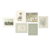 Dazzlewall 6Pcs Sage Green Nursery Wall Art, Vintage Floral Prints Duck Rabbit Alphabet Poster for Toddler Playroom Bedroom Kids Room Decor 8×10 in Unframed