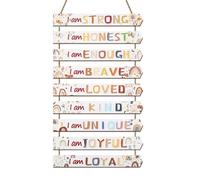 Dazzlewall 9Pcs Boho Motivational Nursery Wall Decor, Rainbow Inspirational Wooden Hanging Signs for Kids Room Decor Affirmation Plaques, 11.8x1.6 in