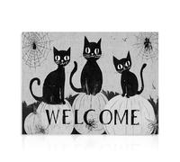 Dazzlewall Black Cat Wall Art Decor, Vintage Spooky Black Cat Spider Web Welcom Sign Distressed Wall Decor for Halloween Door Room Hallway, 16x12 in Unframed