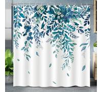Dazzlewall Blue Eucalyptus Leaves Shower Curtain for Bathroom, Teal Plants Botanical Bathroom Curtain Waterproof 180x180cm, Mould Resistant Polyester Fabric with 12 Hooks