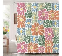 Dazzlewall Boho Block Floral Shower Curtain, Colourful Abstract Square Flowers Bathroom Curtain Waterproof Mould Resistant Fabric with 12 Hooks, 180 x 180 cm