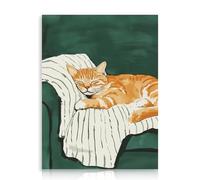 Dazzlewall Cat Wall Art Paint, Cat Sleeping on Sofa Artwork Print Watercolour Animal Paint Decor for Home Bedroom Living Room Bathroom, 12x16 in Unframed