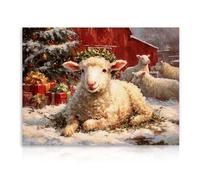 Dazzlewall Christian Wall Art Painting, Christmas Lamb with Wreath Picture for Church Bedroom Prayer Room Decor, 12x16 in Unframed