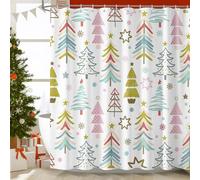 Dazzlewall Christmas Tree Shower Curtain, Pink Blue Xmas Tree Star Snowflake Winter Decor Bathroom Curtain 180 x 180 cm, Waterproof Mildew and Mould Resistant Fabric with 12 Hooks