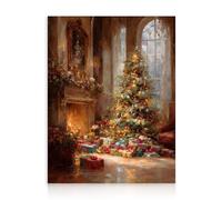 Dazzlewall Christmas Tree Wall Art Print, Oil Painting Piles of Gifts Fireplace Artwork Print Luxury Christmas Tree Decor for Home Gifts for Him Her, 12x16 in Unframed