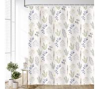 Dazzlewall Colourful Herbs Leaves Shower Curtain 180x180cm, Floral Botanical Bathroom Curtain Beige Background, Waterproof Mould Resistant Fabric with 12 Hooks