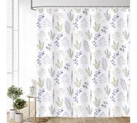 Dazzlewall Colourful Herbs Leaves Shower Curtain 180x180cm, Floral Botanical Bathroom Curtain White Background, Waterproof Mould Resistant Fabric with 12 Hooks
