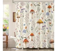 Dazzlewall Colourful Mushroom Shower Curtain 180 x 180 cm, Boho Floral Leaves Botanical Herbs Rustic Shower Curtain for Bathroom, Waterproof Mould Resistant Fabric with 12 Hooks