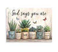 Dazzlewall Farmhouse Christian Bible Verse Wall Art, Rustic Succulent God Says You Are Poster for Bedroom Bathroom Decor 12x16 in Unframed
