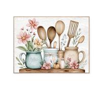 Dazzlewall Floral Kitchen Wall Art Print, Kitchenware Jars Flowers on Shelf Artwork Decor Watercolour Canvas Painting for Kitchen Dinning Room, 40x30 in Unframed