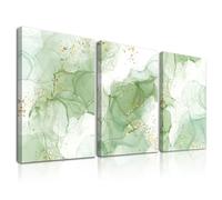 Dazzlewall Framed 3pcs Abstract Green Wall Art, Gilded Sage Green Ink Splash Artwork Print Home Wall Decor for Living Room Bedroom Bathroom, 12x16 in