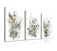 Dazzlewall Framed 3pcs Boho Wall Art Decor, Green Leaves Botanical Poster Print for Bathroom Living Room, Eucalyptus Leaves Bedroom Wall Decor, 12x16 in