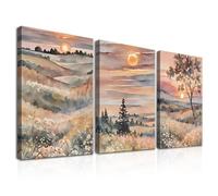 Dazzlewall Framed 3pcs Watercolour Landscape Wall Art, Wildflower Mountain Sunrise Artwork Print, Sunset Nature Scenery Wall Decor for Living Room, 12x16 in