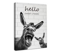 Dazzlewall Framed Black and White Donkey Wall Art Decor, Funny Donkey Canvas Wall Art for Bathroom Toilet Decor 12x16 in