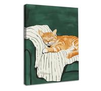 Dazzlewall Framed Cat Wall Art Paint, Cat Sleeping on Sofa Artwork Print Watercolour Animal Paint Decor for Home Bedroom Living Room Bathroom, 12x16 in