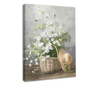 Dazzlewall Framed Daisy Flower Wall Art Decor Rustic Floral Prints, Farmhouse Botanical Canvas Wall Art for Bathroom Living Room Decor 12x16 in