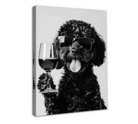 Dazzlewall Framed Funny Animal Wall Art Humor Dog Drinking Wine Poster, Black and White Dog Picture for Bathroom Kitchen Bedroom Decor 12×16 in