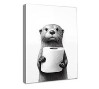 Dazzlewall Framed Funny Bathroom Wall Art Poster Cute Otter Holding Toilet Paper, Black and White Animal Picture for Bathroom Toilet Decor 12x16 in