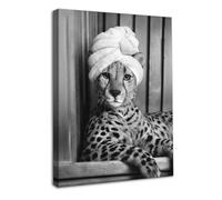 Dazzlewall Framed Funny Cheetah Wall Art, Leopard in Bathtub Picture Print Humorous Black And White Animal Wall Decor Poster for Bathroom, 12x16 in
