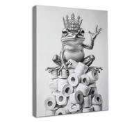 Dazzlewall Framed Funny Frog Bathroom Wall Art Decor,Black and White Whimsical Crown-Wearing Frog King on Toilet Paper Pile Canvas Wall Poster for Bathroom Toilet Decor 12x16 in