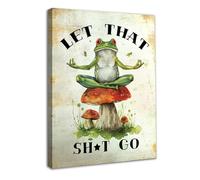 Dazzlewall Framed Funny Frog Wall Art Decor, Vintage Frog Sign Canvas Wall Poster for Toilet Bathroom Decor 12x16 in