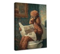 Dazzlewall Framed Funny Vintage Dog Bathroom Wall Decor,Whimsical Retro Style Glasses-Wearing Poodle Reading Newspaper on Toilet Canvas Print for Bathroom Toilet Decor 12x16 in