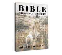 Dazzlewall Framed Inspirational Bible Emergency Number Wall Art,Jesus & Lamp Walking in Field Religious Canvas Prints for Church Prayer Room Bedroom Living Room Decor 12x16 in