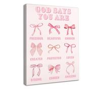 Dazzlewall Framed Inspirational Motivational Wall Art,Pink Bow God Says You Are Canvas Prints for Girls Dorm Bedroom Living Room Decor 12x16 in
